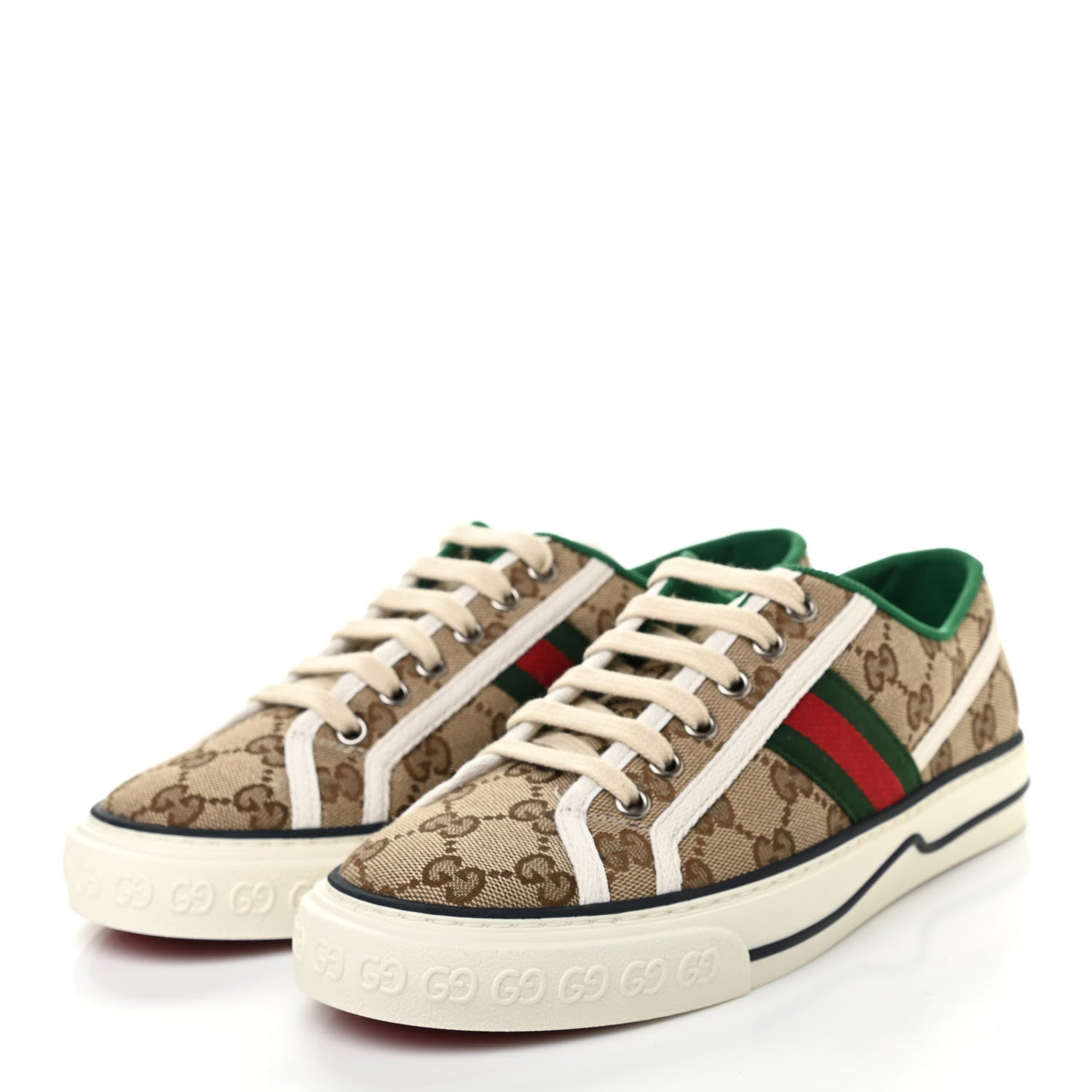 Gucci GG Monogram Web Womens 1977 Tennis Sneakers 38 Beige Ebony Mystic White 3 of 7
