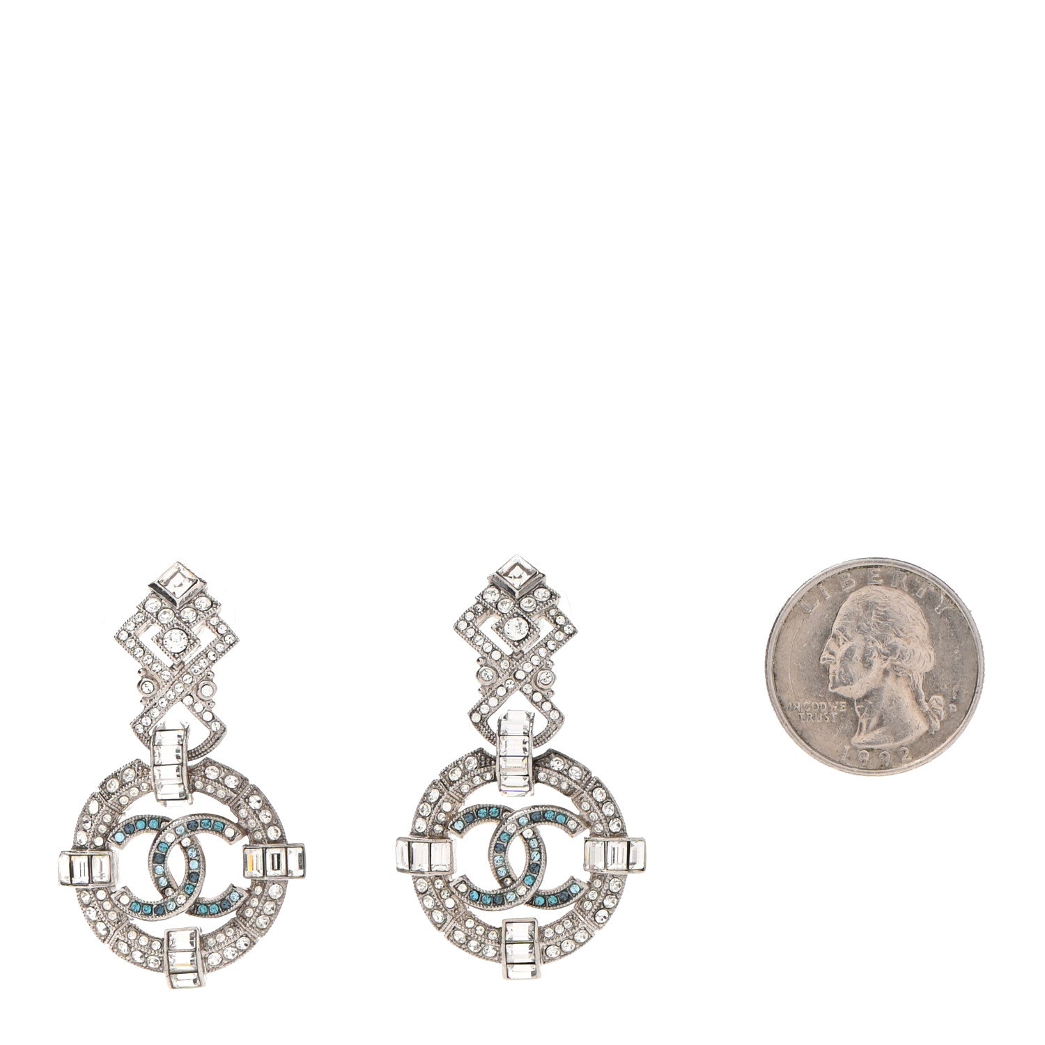 Chanel Crystal CC Drop Earrings Silver 2 of 4