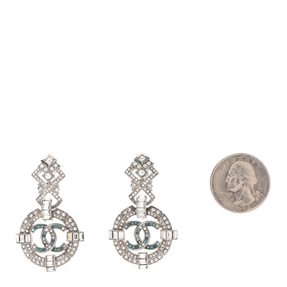 Chanel Crystal CC Drop Earrings Silver 2 of 4