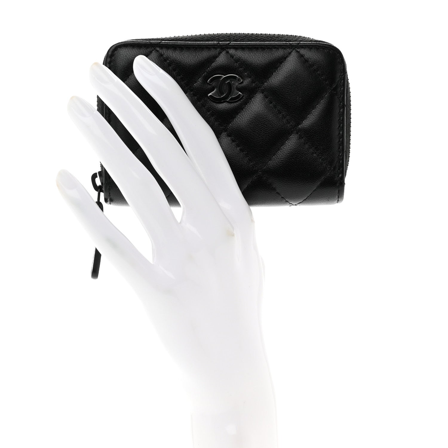 Chanel Lambskin Quilted Zip Coin Purse So Black 2 of 8