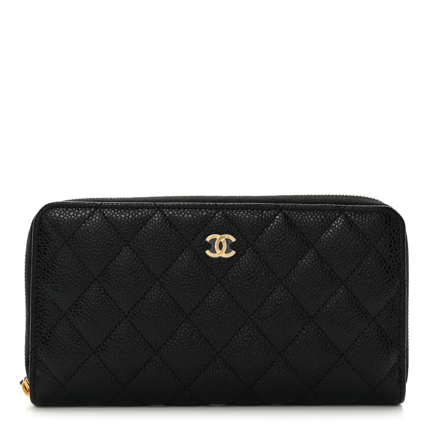 Caviar Quilted Large Gusset Zip Around Wallet Black