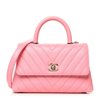 Chanel Caviar Chevron Quilted Mini Coco Handle Flap Pink 1 of 9