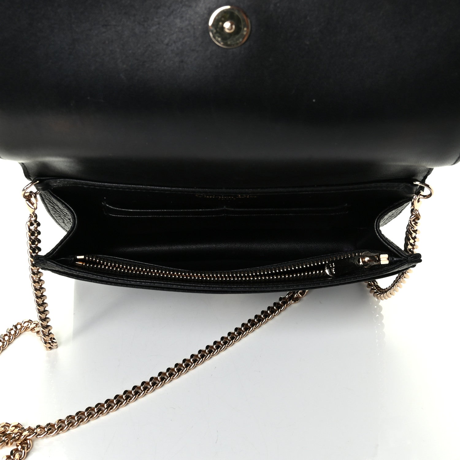 Christian Dior Grained Calfskin Diorama Wallet on Chain Pouch Black 4 of 8