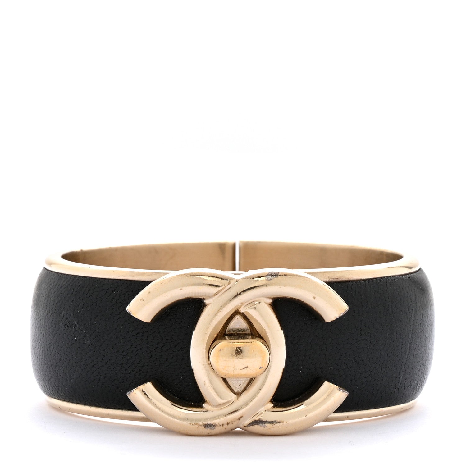 Chanel Lambskin CC Turnlock Cuff Bracelet Black Gold 1 of 5
