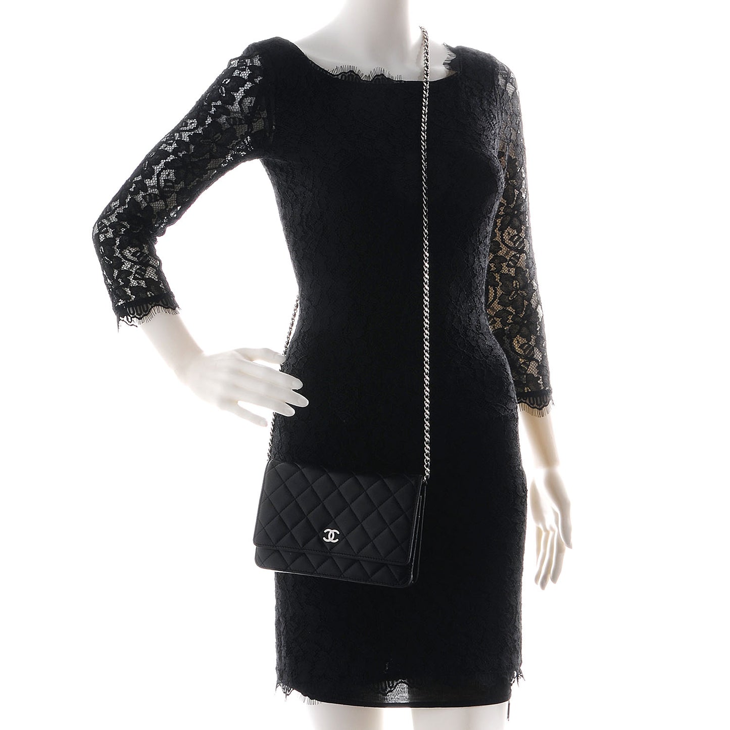 Lambskin Quilted Wallet On Chain WOC Black