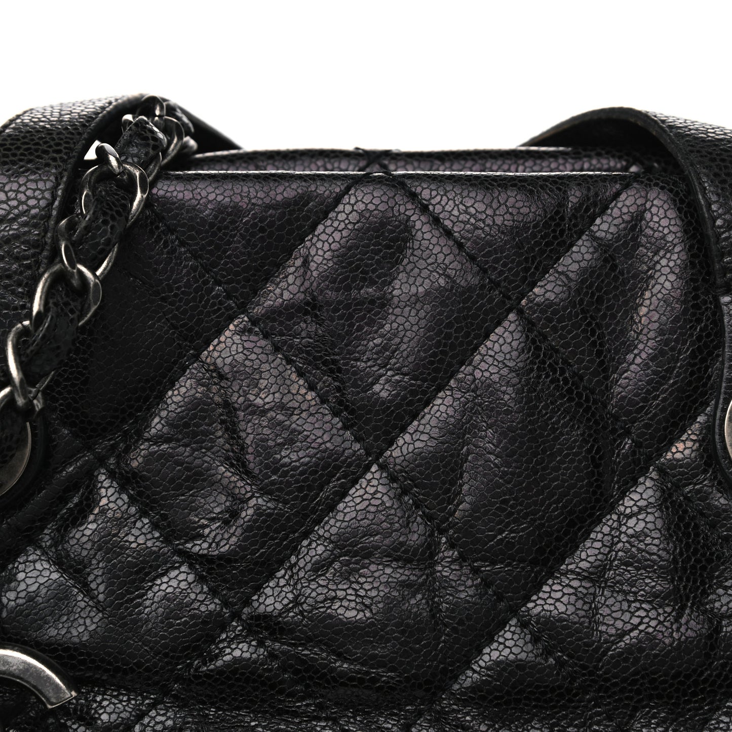 Crumpled Grained Calfskin Quilted CC Crave Tote Black