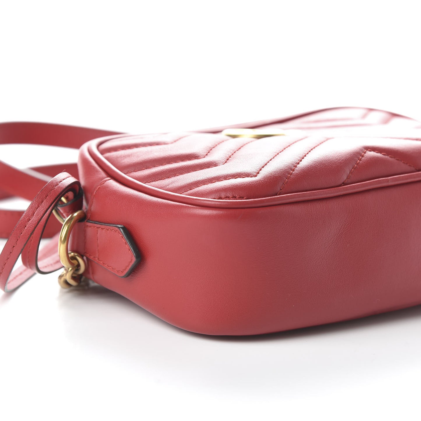 Calfskin Matelasse Mini GG Marmont Chain Shoulder Bag Hibiscus Red