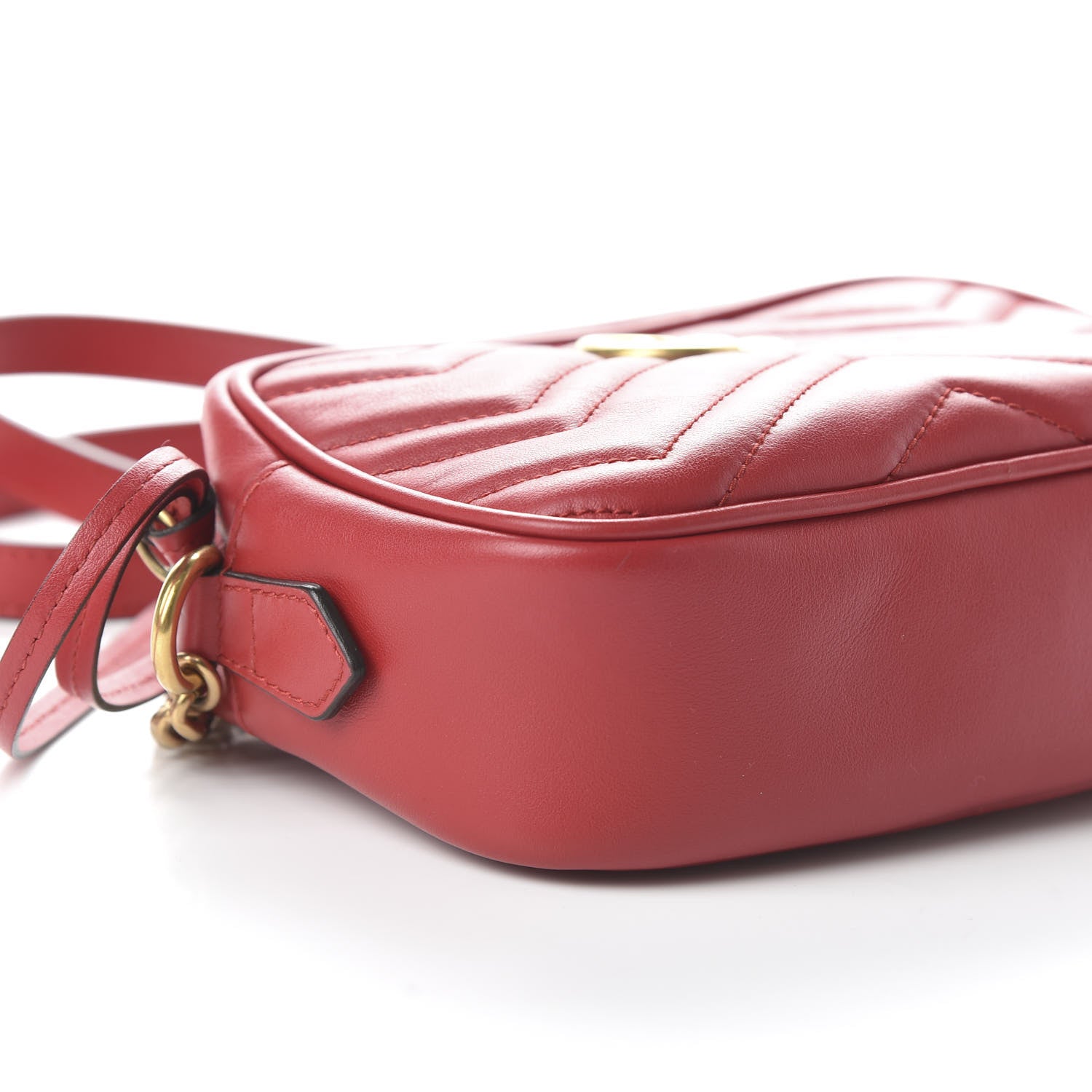 Gucci Calfskin Matelasse Mini GG Marmont Chain Shoulder Bag Hibiscus Red 6 of 10