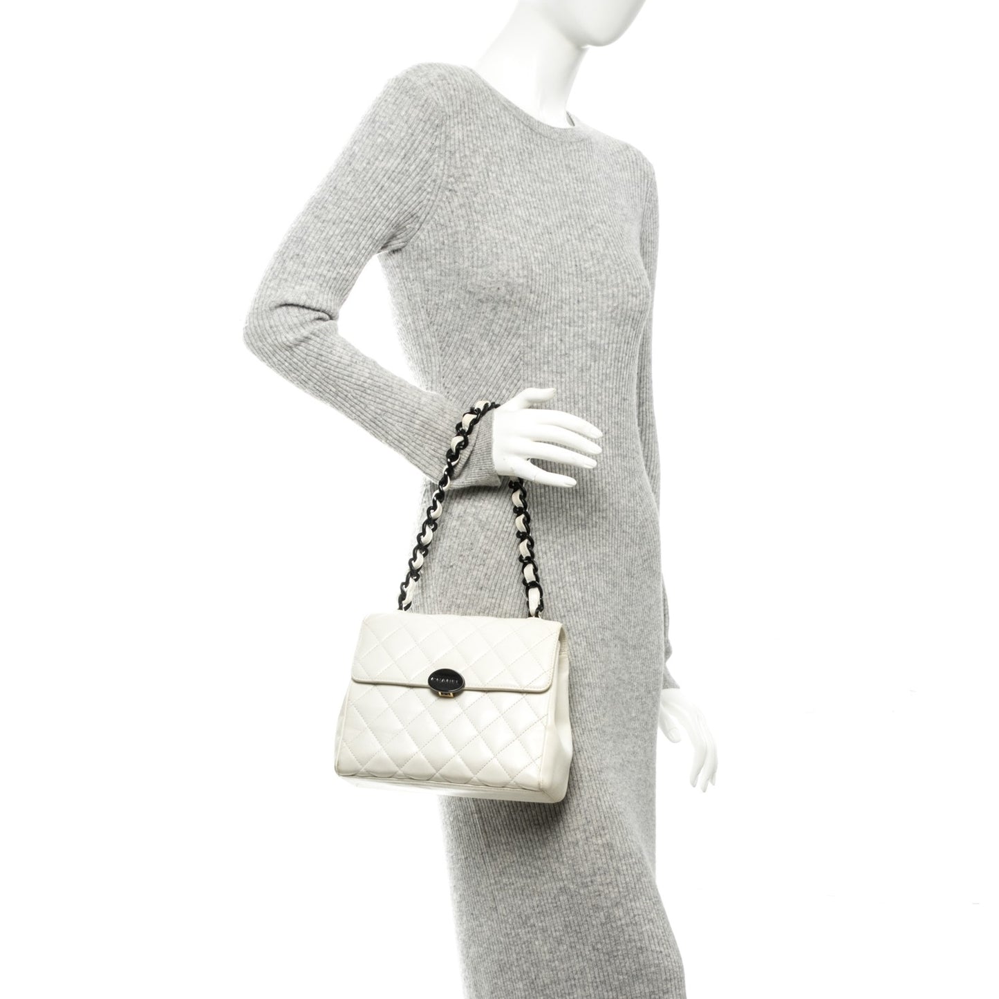 Lambskin Quilted Bekko Resin Flap White