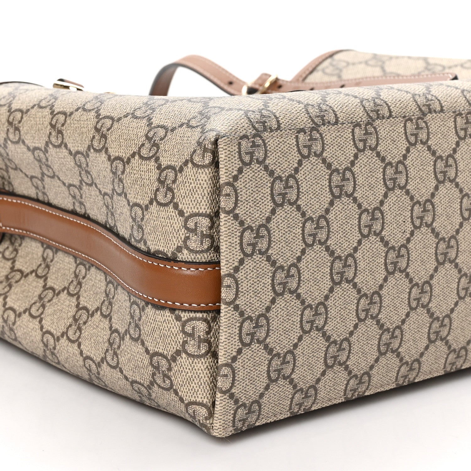 Gucci GG Supreme Monogram Emblem Medium Tote Bag Beige Dark Brown 8 of 9