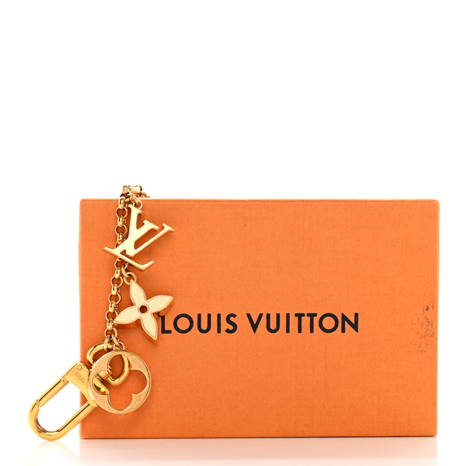 Louis Vuitton Brass Enamel Fleur De Monogram Bag Charm Chain Gold 7 of 7