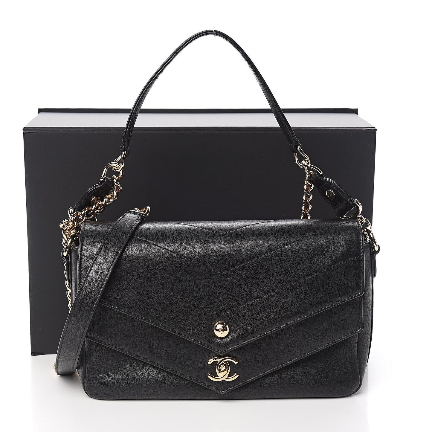 Sheepskin Chevron Quilted Mini Double Chevron Flap Black