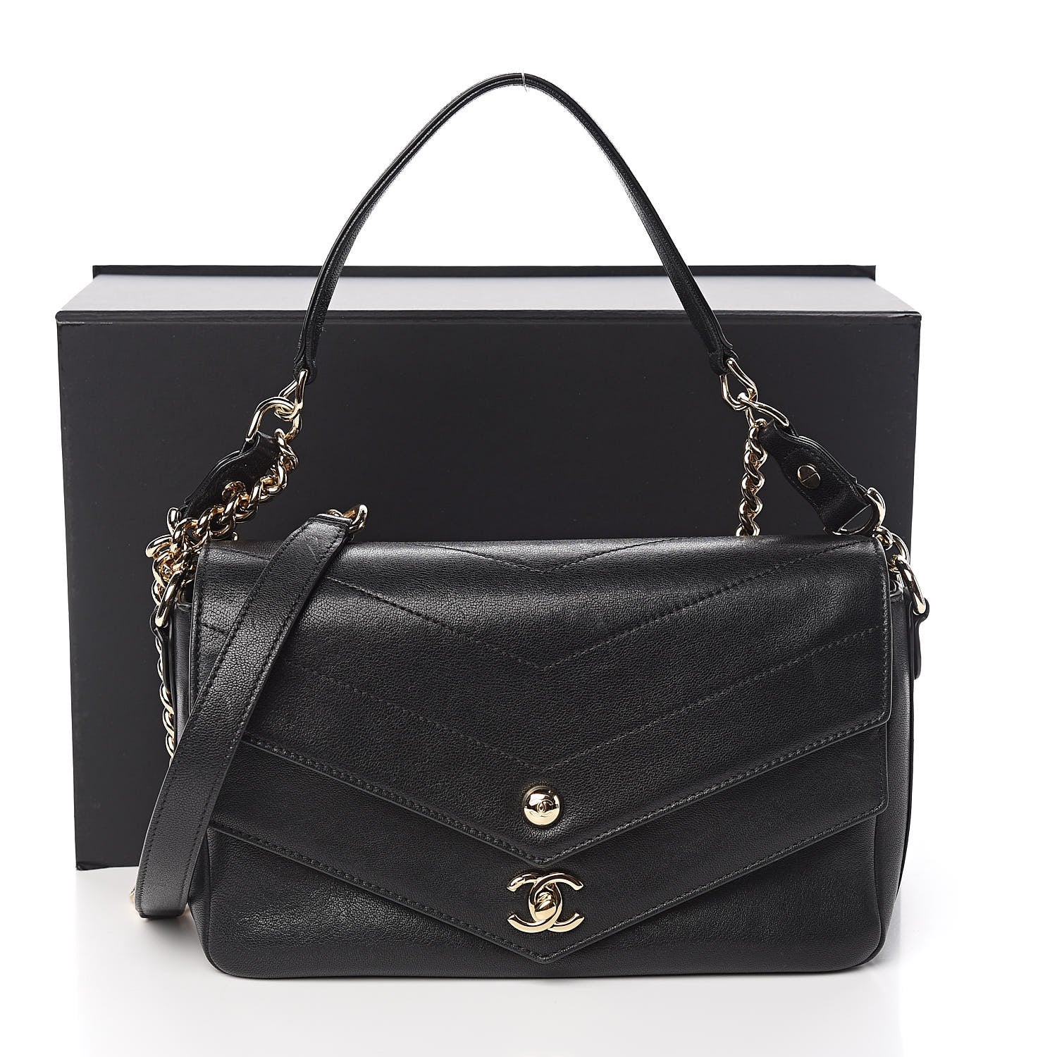 Chanel Sheepskin Chevron Quilted Mini Double Chevron Flap Black 12 of 12