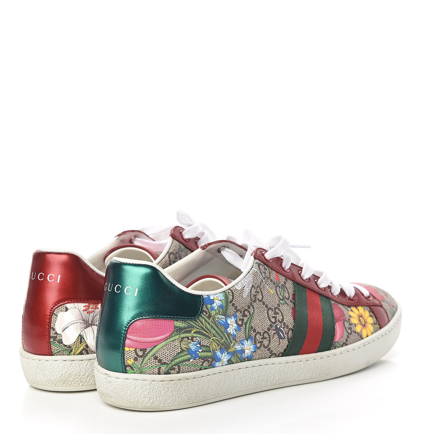 Gucci GG Supreme Monogram Flora Web Womens Ace Sneakers 42 Beige Multicolor Rosso 4 of 13