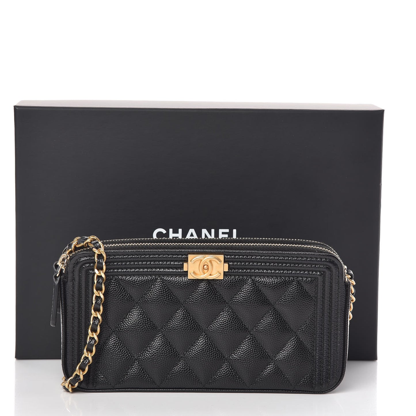 Caviar Quilted Small Boy Clutch With Chain Black