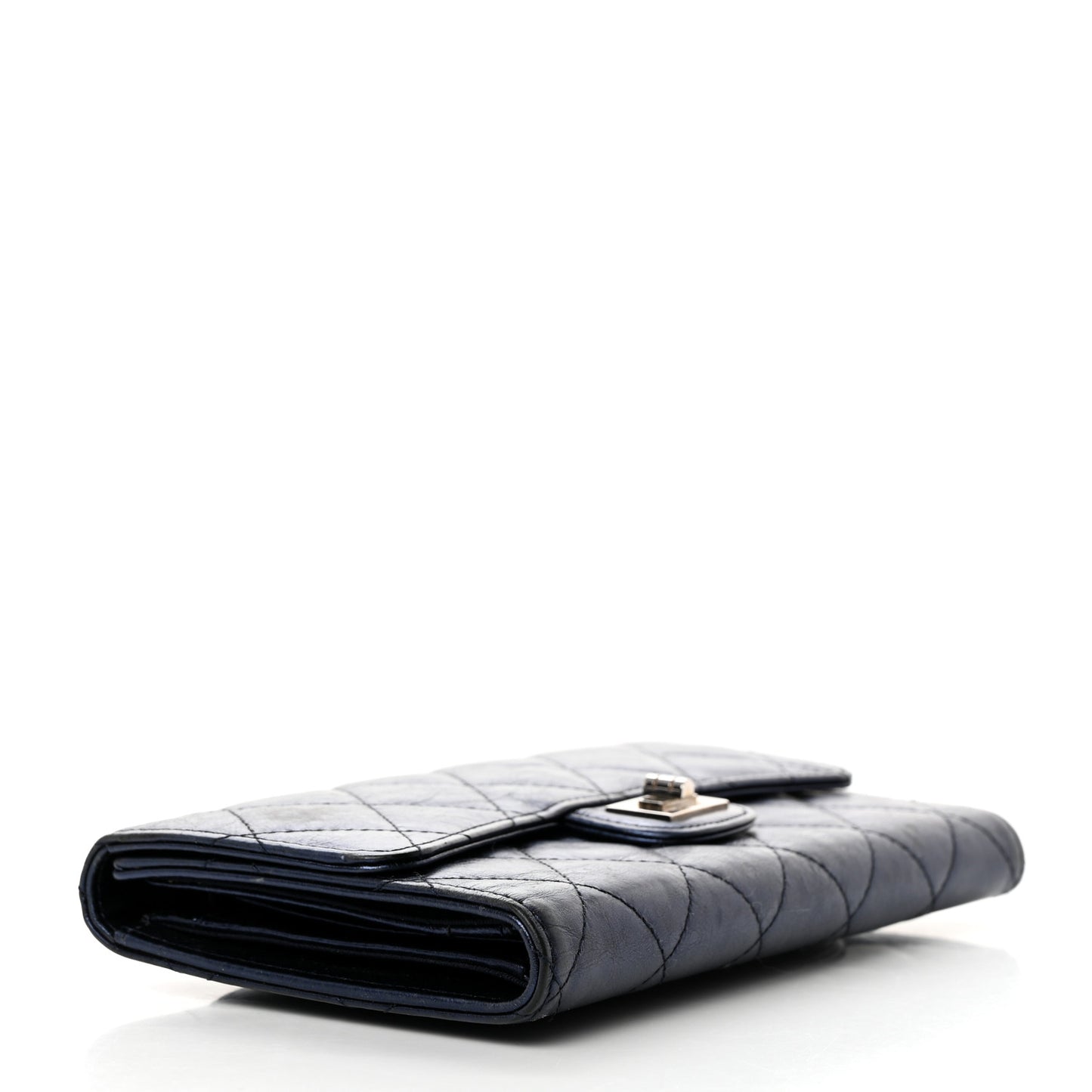 Metallic Aged Calfskin Quilted Reissue Long Flap Wallet Dark Navy Blue