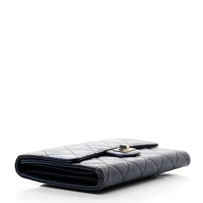 Chanel Metallic Aged Calfskin Quilted Reissue Long Flap Wallet Dark Navy Blue 4 of 10