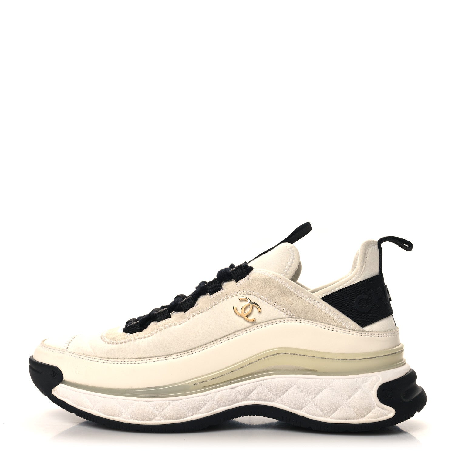 Chanel Velvet Calfskin Mixed Fibers CC Sneakers 39 Ivory Black 1 of 9