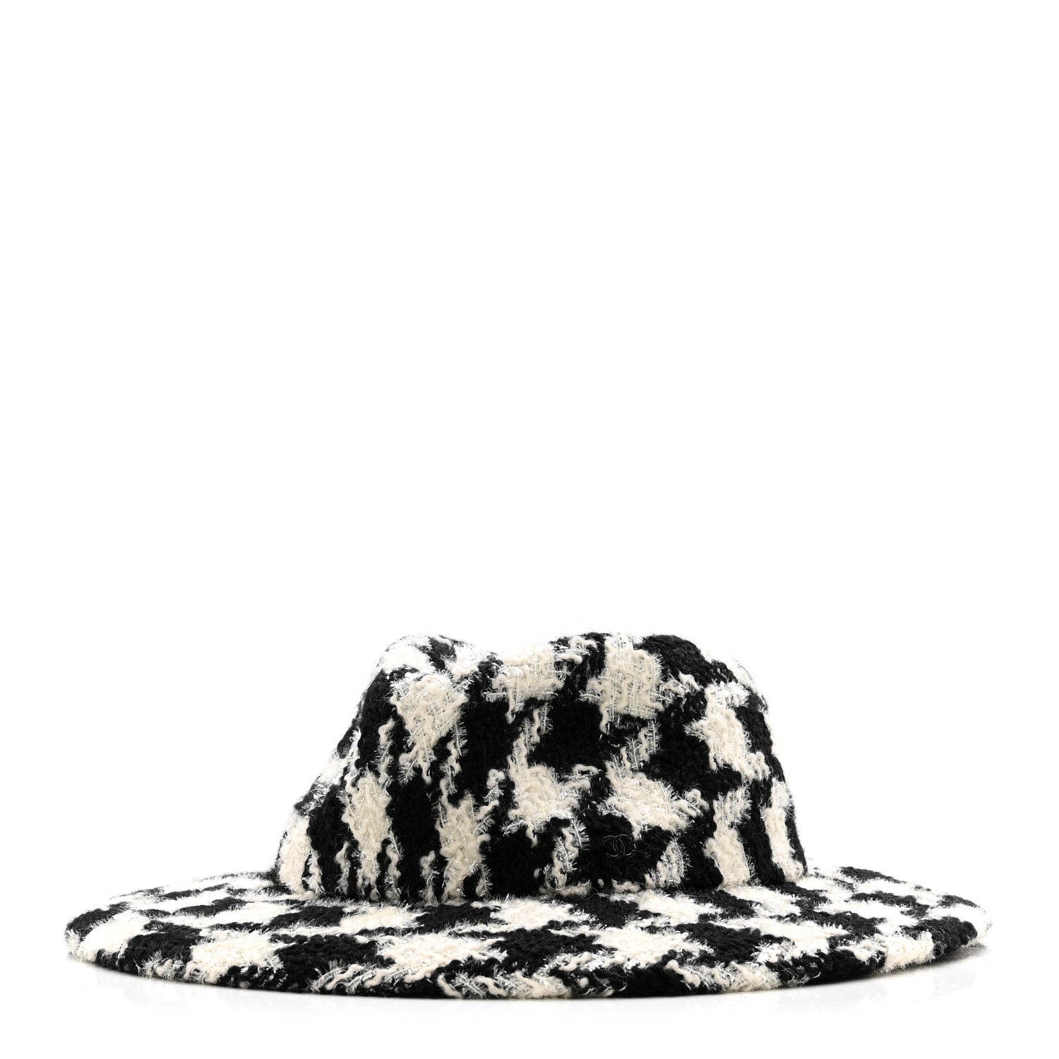 Chanel Cashmere Houndstooth CC Fedora Hat M White Black 1 of 7