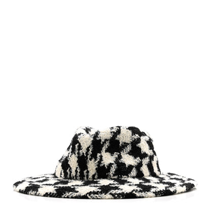 Chanel Cashmere Houndstooth CC Fedora Hat M White Black 1 of 7