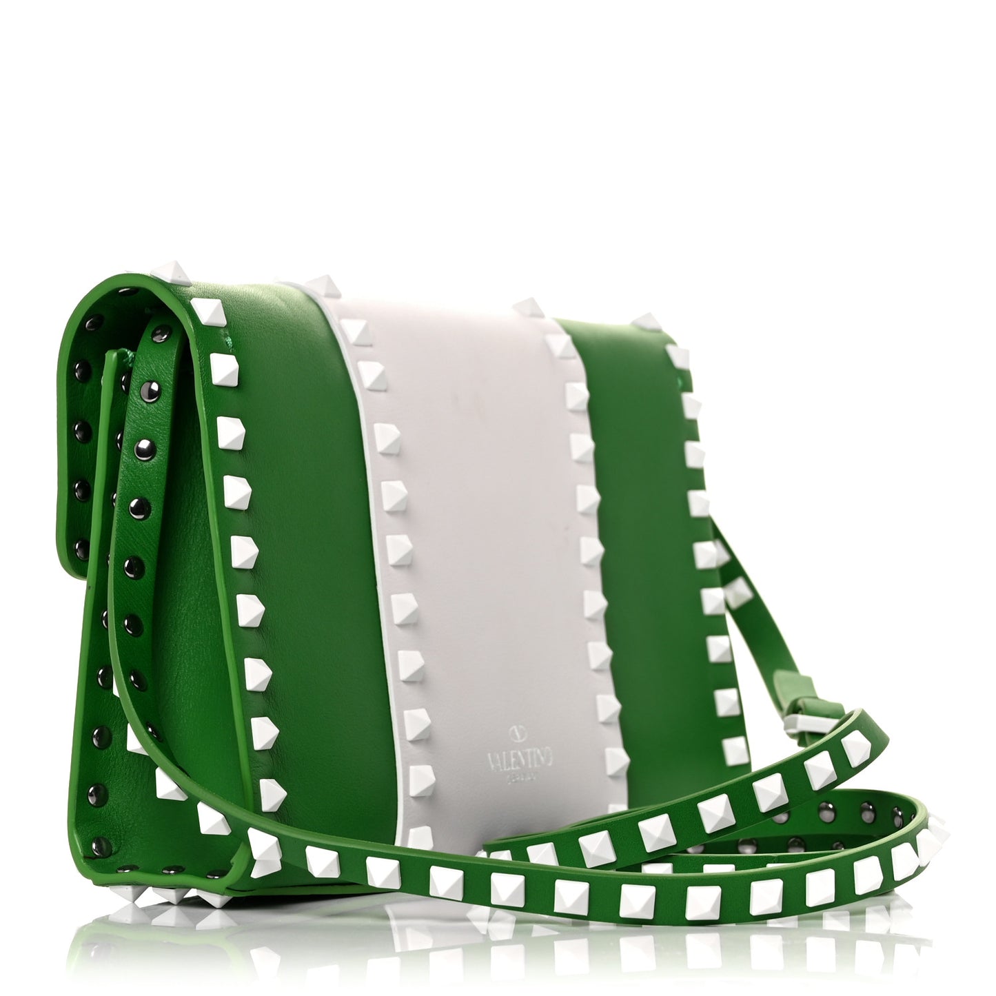 Vitello Colorblock Medium Free Rockstud Flip Lock Crossbody Bag Peppermint White