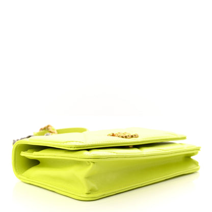 Chanel Shiny Lambskin Quilted Chanel 19 Wallet On Chain WOC Neon Yellow 4 of 13