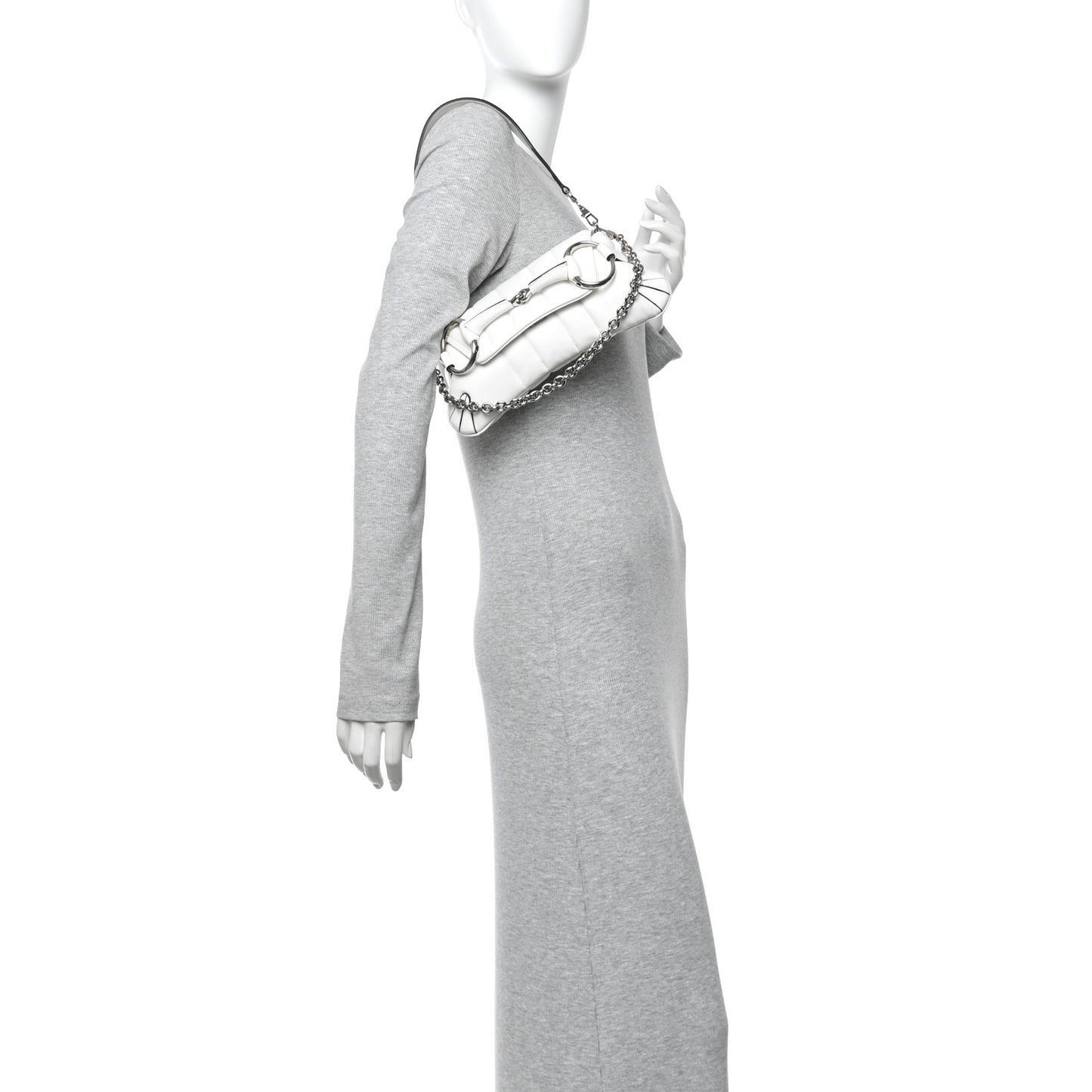 Nappa Vertical Matelasse Small Maxi Horsebit Chain Shoulder Bag Great White