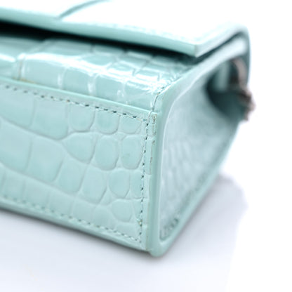 Balenciaga Shiny Calfskin Crocodile Embossed Hourglass Chain Bag Green Acqua 7 of 8
