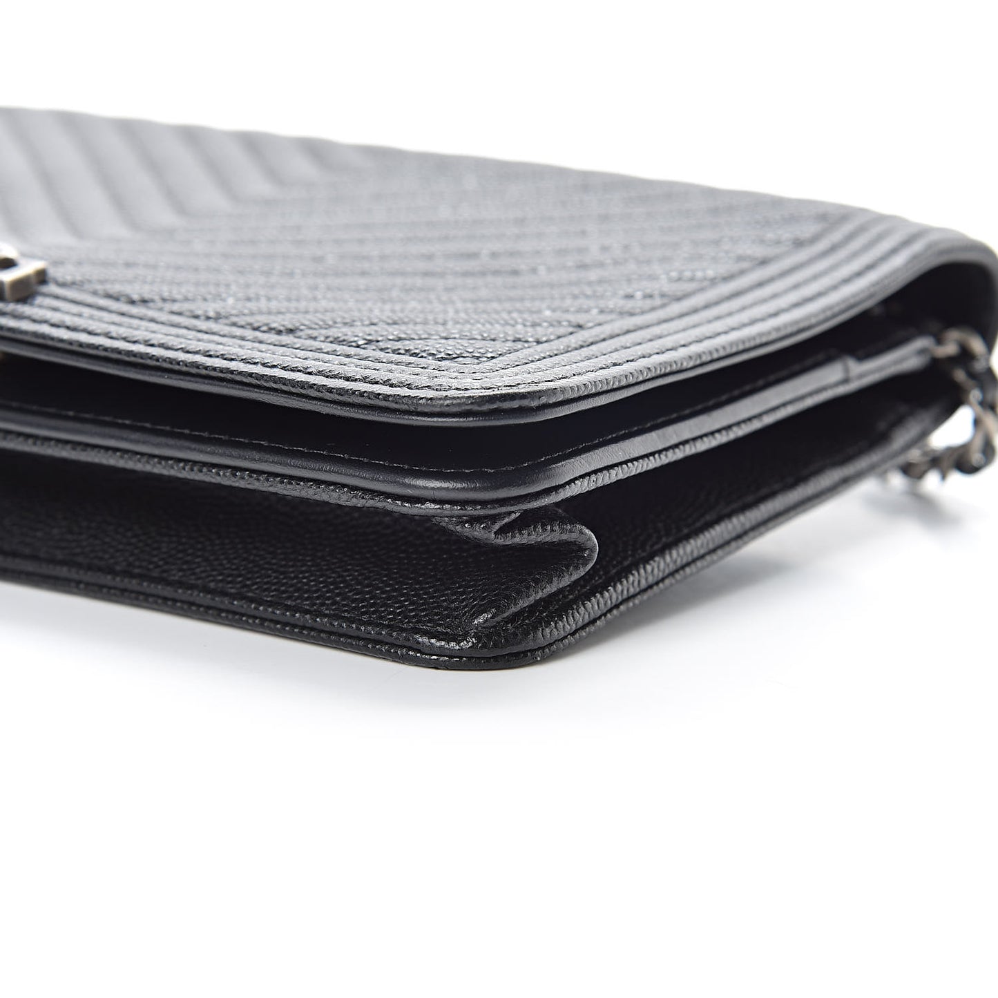 Caviar Chevron Quilted Boy Wallet On Chain WOC Black