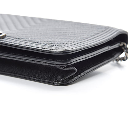 Chanel Caviar Chevron Quilted Boy Wallet On Chain WOC Black 11 of 13