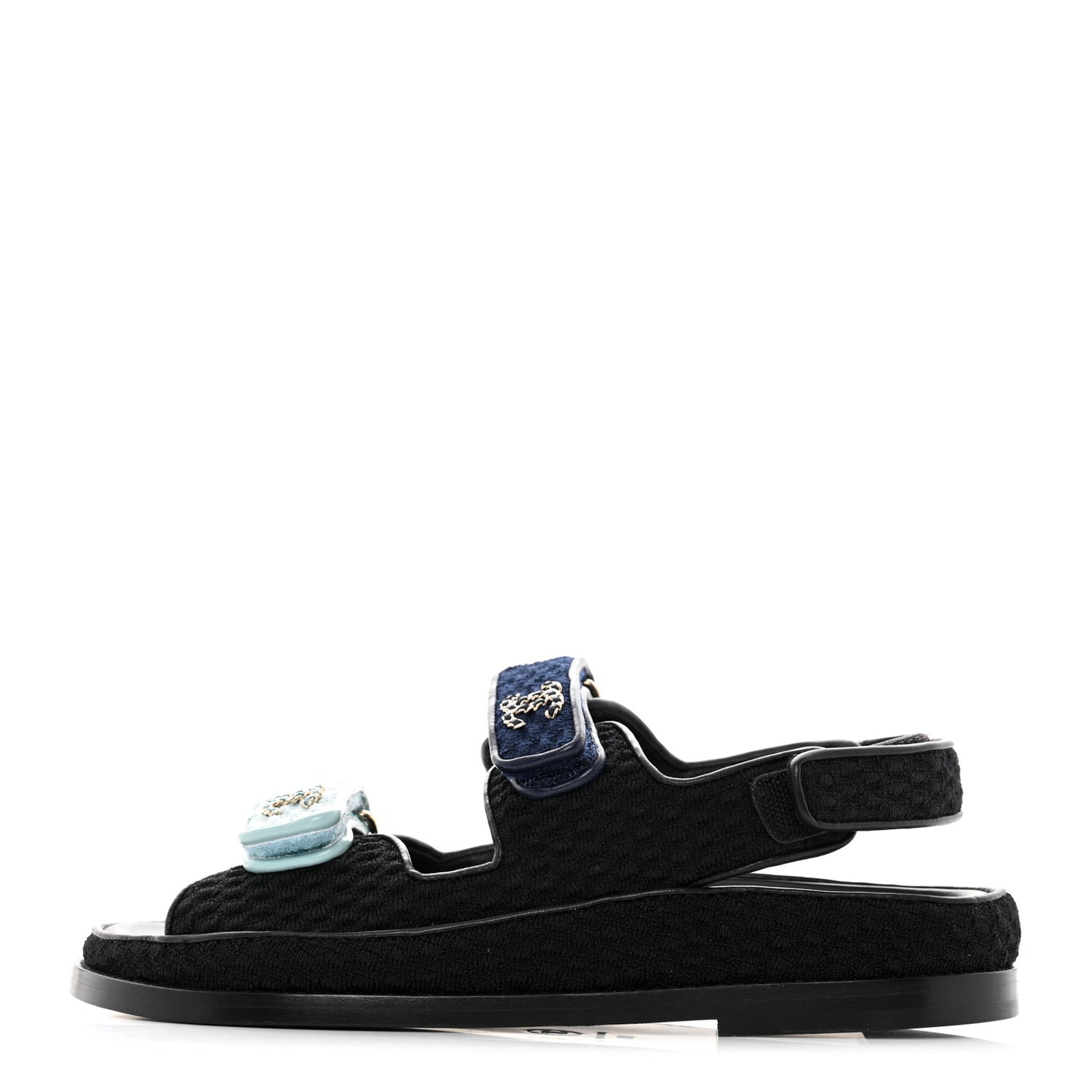 Knit Fabric Velcro Dad Sandals 38 Black Dark Blue Light Blue