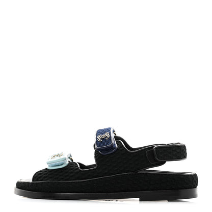 Chanel Knit Fabric Velcro Dad Sandals 38 Black Dark Blue Light Blue 1 of 9