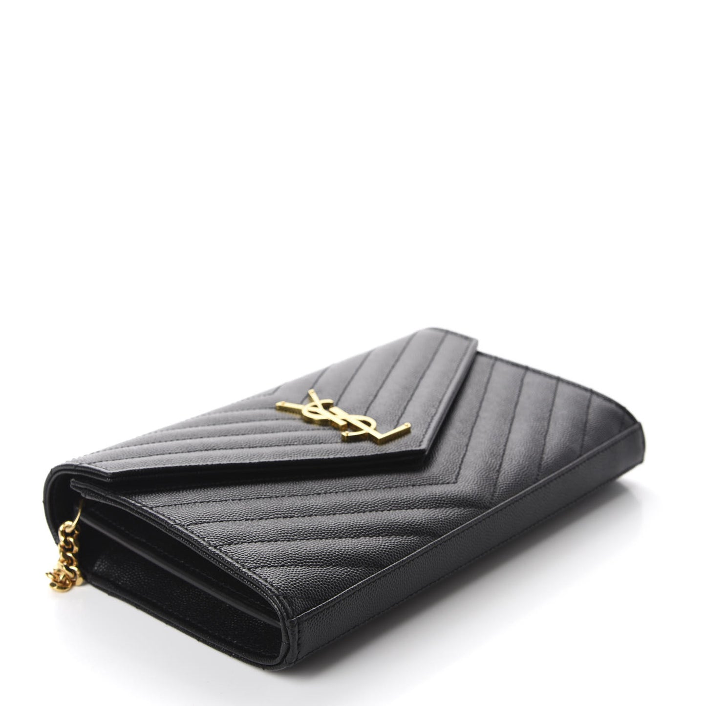 Grain De Poudre Matelasse Chevron Monogram Chain Wallet Black