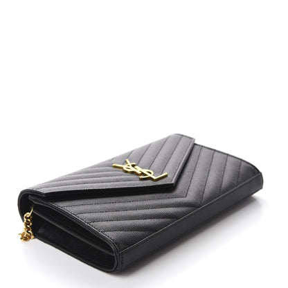 Saint Laurent Grain De Poudre Matelasse Chevron Monogram Chain Wallet Black 4 of 10
