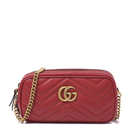 Gucci Calfskin Matelasse Mini GG Marmont Chain Crossbody Bag Hibiscus Red 1 of 10