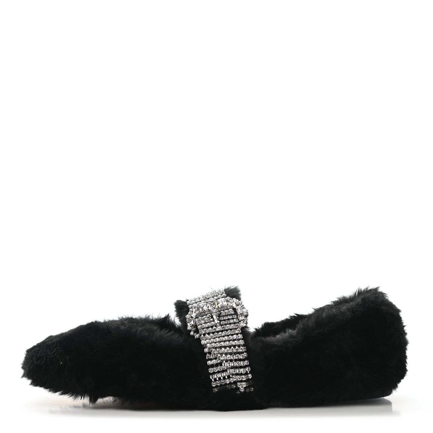 Faux Fur Crystal Krista Flats 38.5 Black