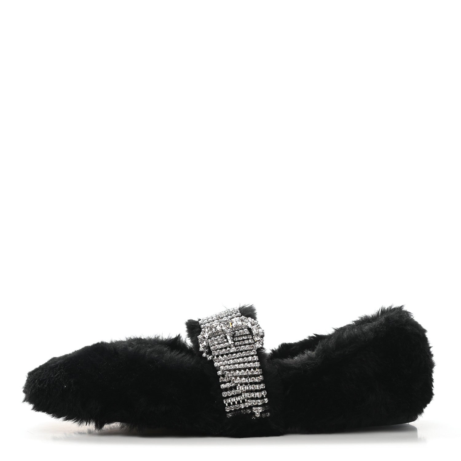 Jimmy Choo Faux Fur Crystal Krista Flats 38.5 Black 1 of 8