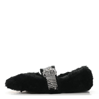 Jimmy Choo Faux Fur Crystal Krista Flats 38.5 Black 1 of 8