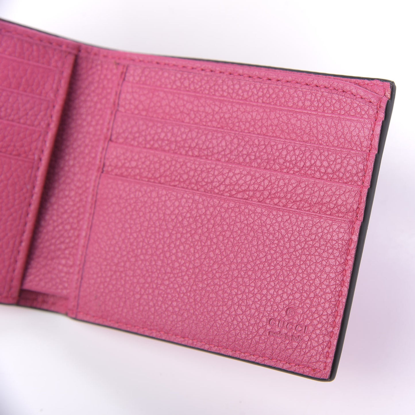 Grained Calfskin Logo Bi-Fold Wallet Box Pink Green