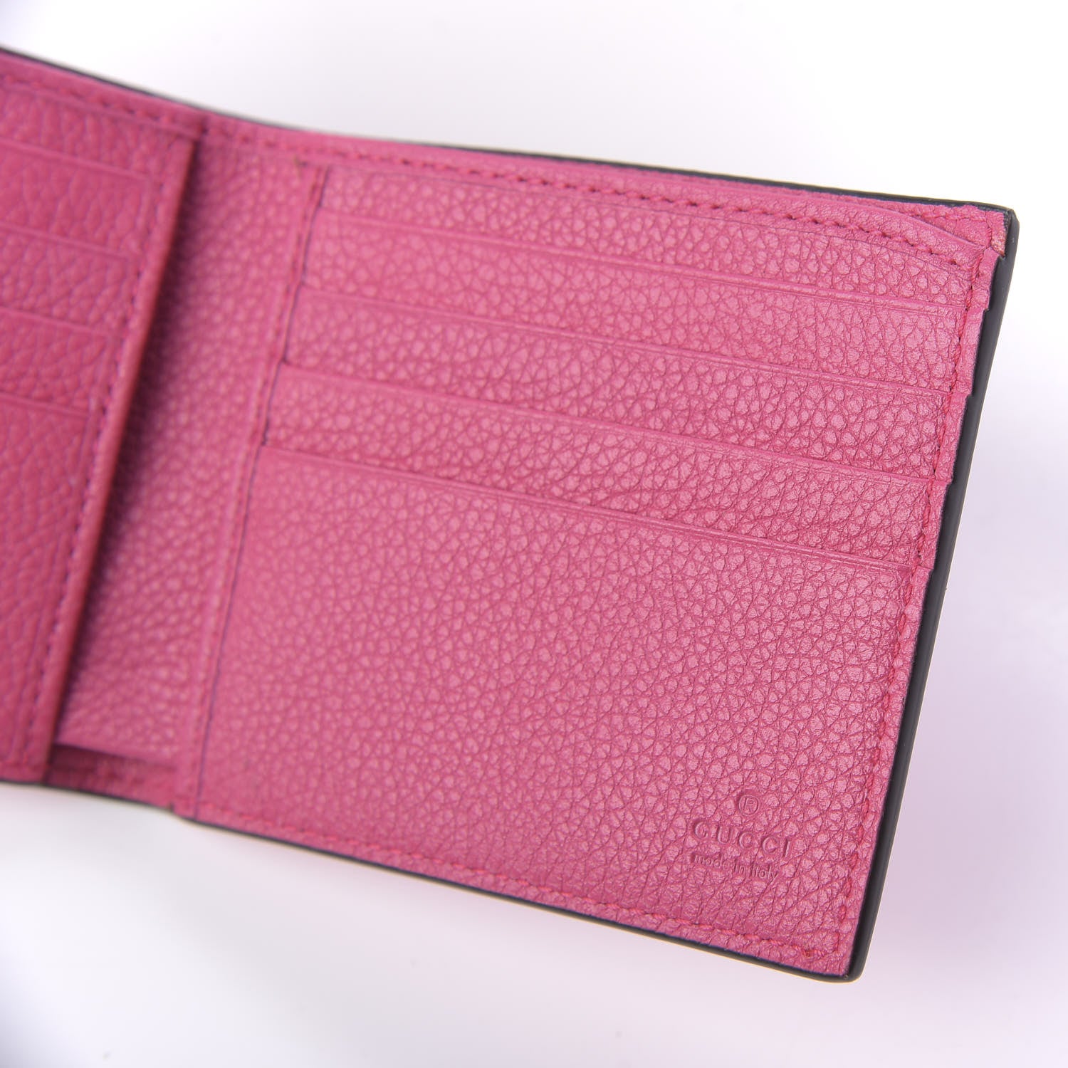 Gucci Grained Calfskin Logo Bi-Fold Wallet Box Pink Green 8 of 10