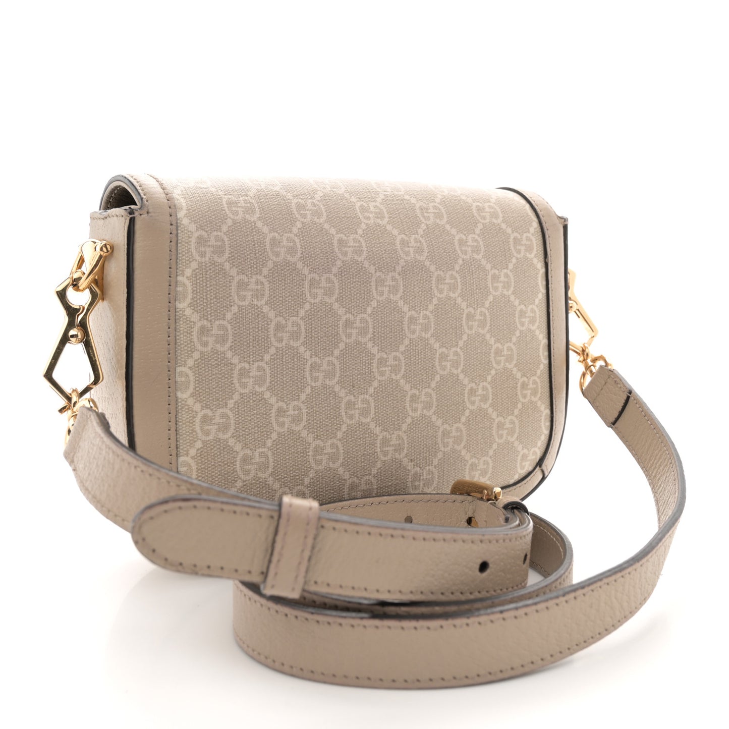 GG Supreme Monogram Textured Dollar Calfskin Web Mini Horsebit 1955 Shoulder Bag Beige Mystic White Oatmeal