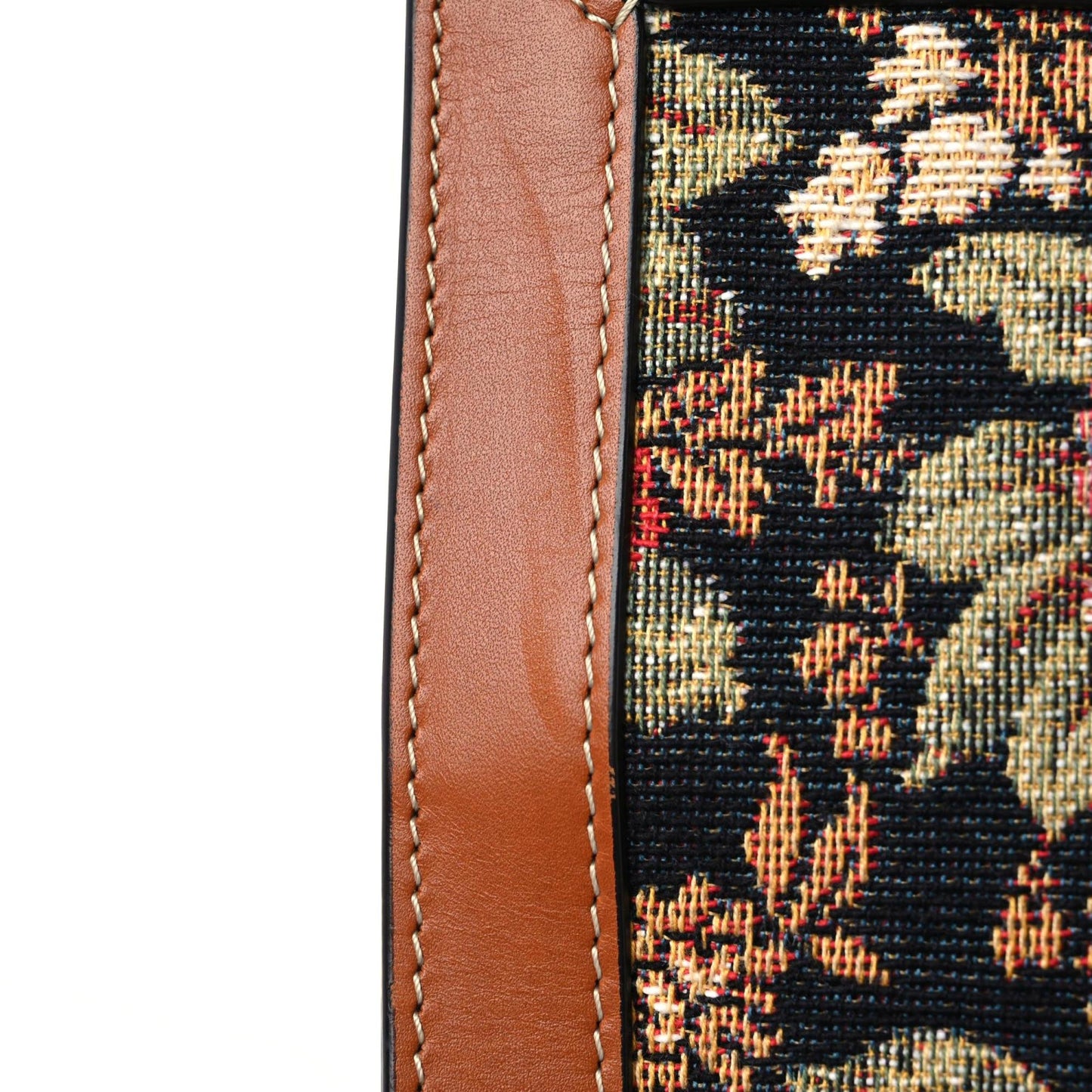 Canvas Calfskin Jacquard Floral Small Vertical Cabas Black Tan