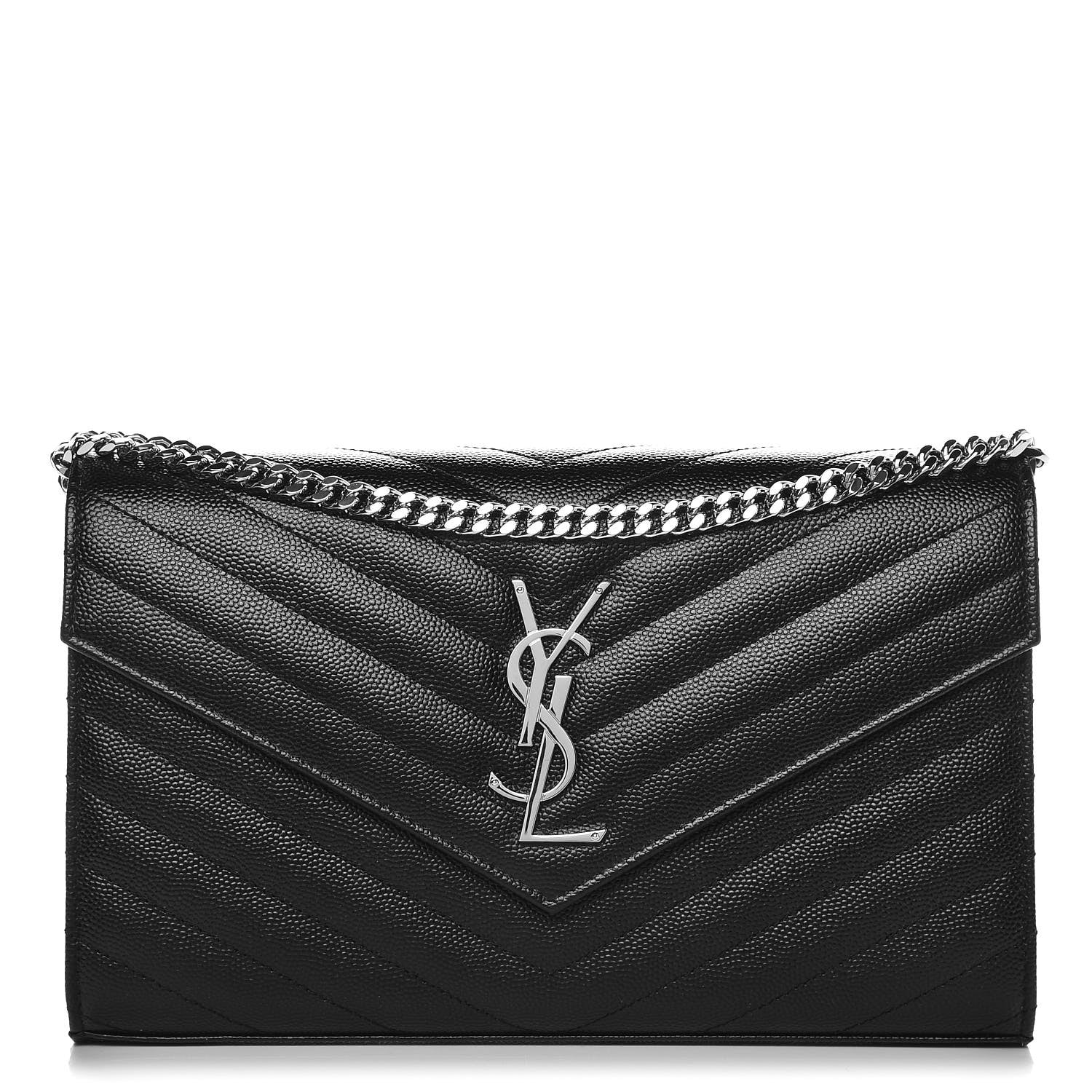 Saint Laurent Grain De Poudre Matelasse Chevron Monogram Chain Wallet Black 1 of 7