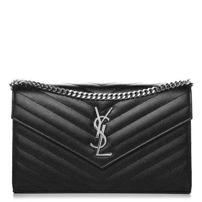 Saint Laurent Grain De Poudre Matelasse Chevron Monogram Chain Wallet Black 1 of 7