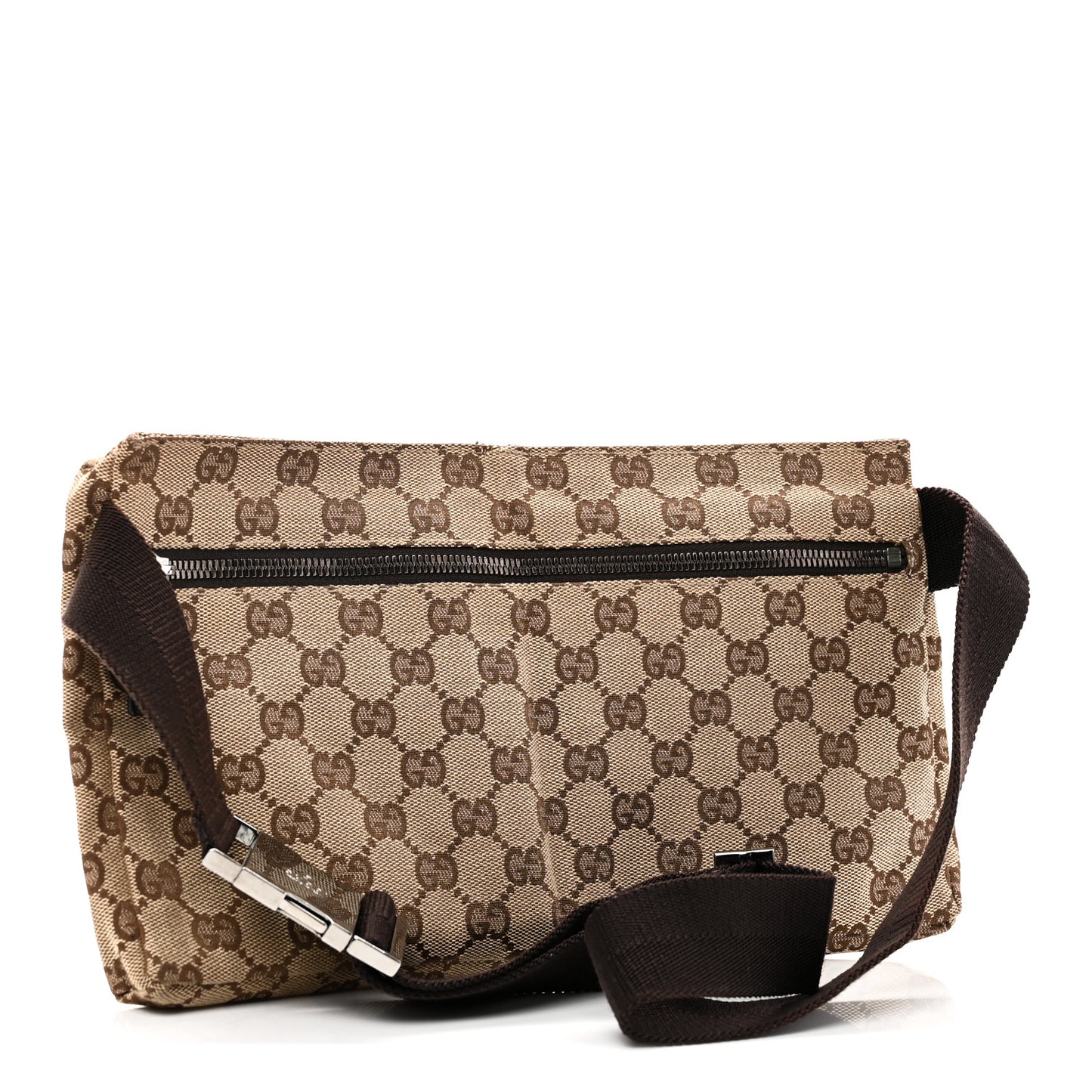 GG Monogram Double Pocket Belt Bag Dark Brown