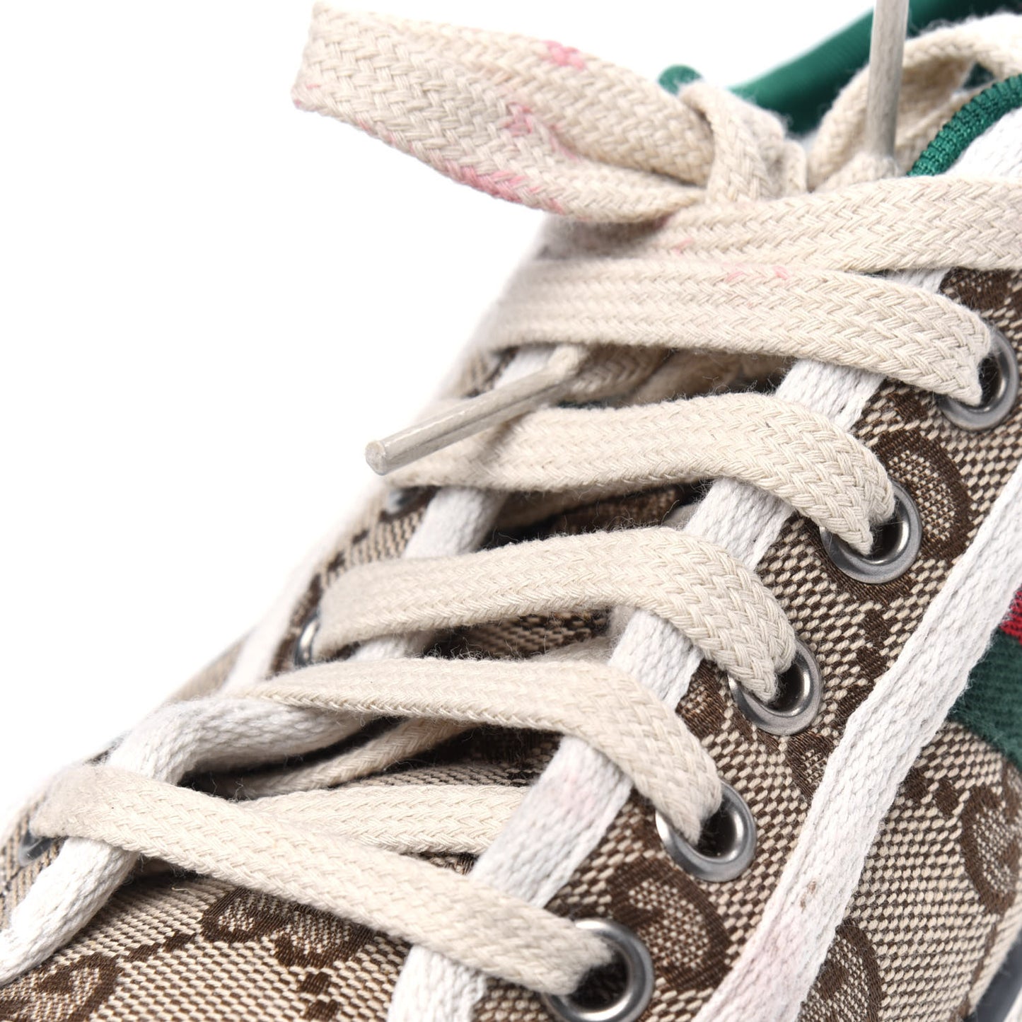 GG Monogram Web Womens 1977 Tennis Sneakers 38 Beige Ebony Mystic White