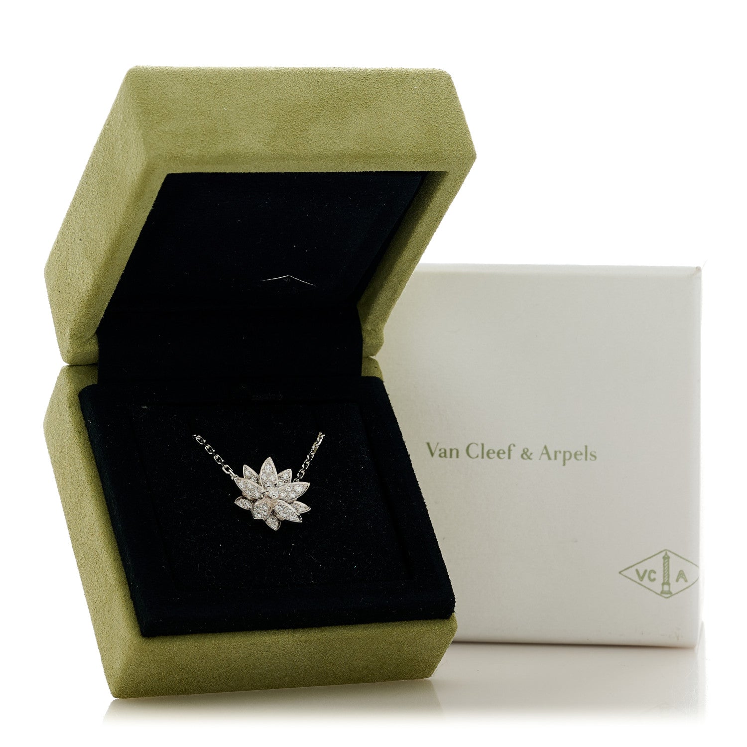 Van Cleef & Arpels 18K White Gold Diamond Small Lotus Pendant Necklace 5 of 5