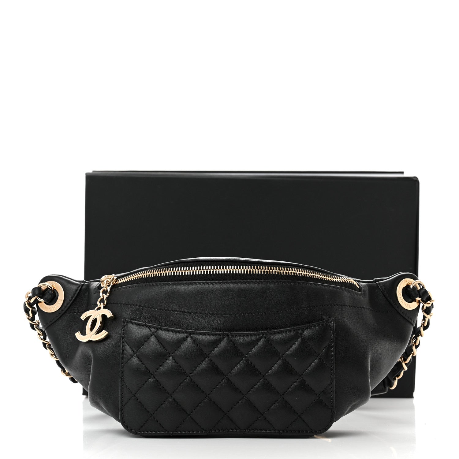 Chanel Lambskin Quilted Waist Bag Fanny Pack Black 15 of 15