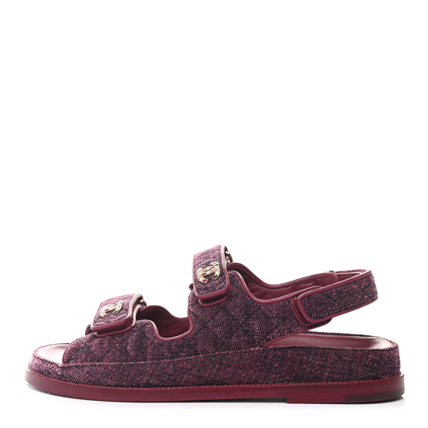 Chanel Velvet Velcro Dad Sandals 37.5 Dark Pink 1 of 9