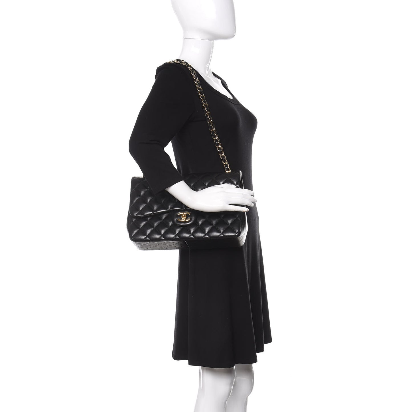Lambskin Quilted Jumbo Double Flap Black